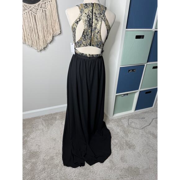 Prose & Poetry Black Gold Georgia Cutout Back Long Maxi Dress Formal Gown 4 NWT - Picture 2 of 9